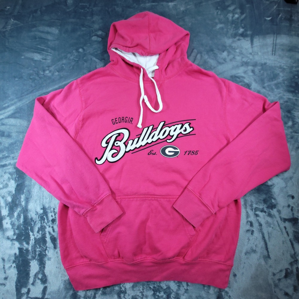 Three Square Georgia Bulldogs Hoodie Womens Large Pink Chenille Patch Sweatshirt